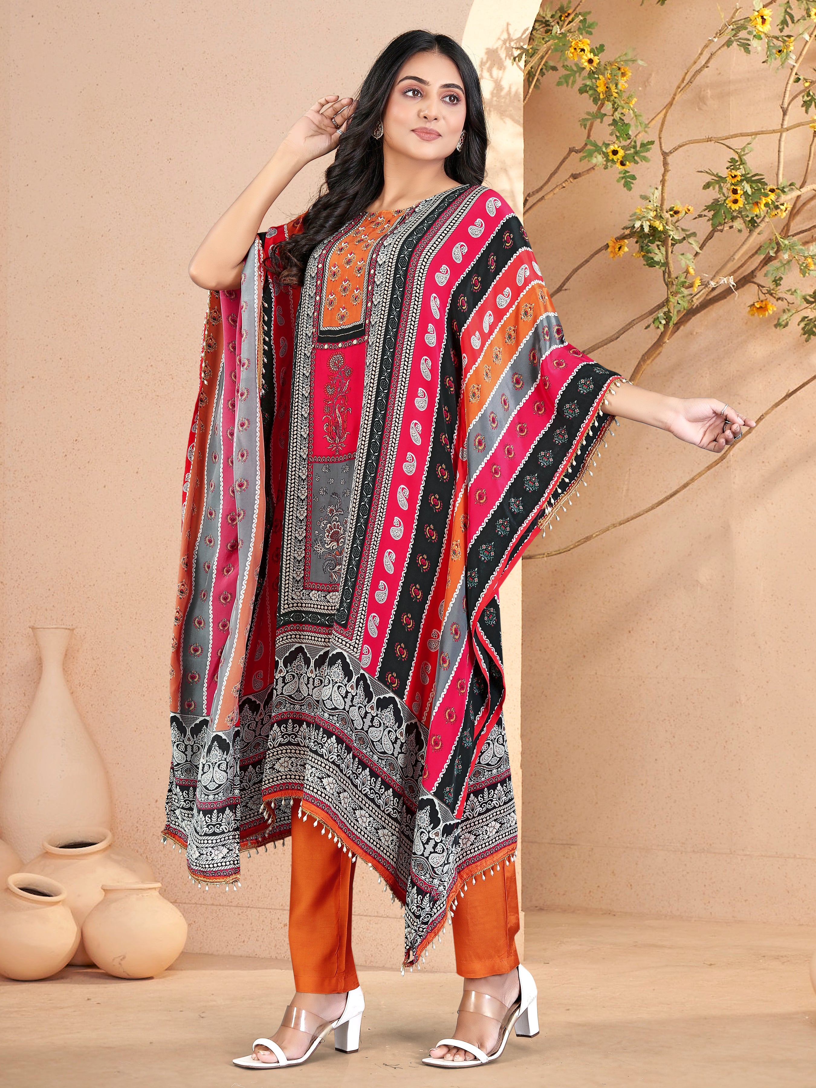 Multicolor Pure Natural Crepe Kaftans