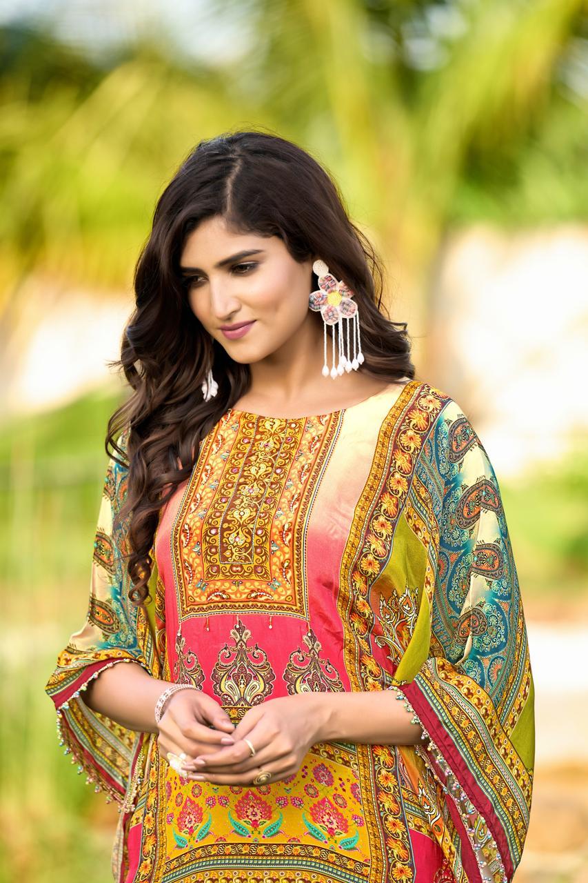 Multicolor Pure Natural Crepe Kaftans