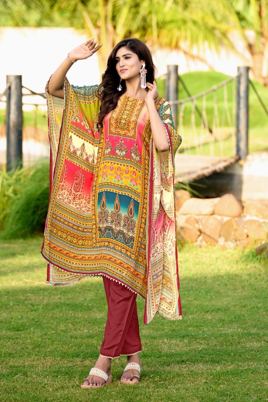 Multicolor Pure Natural Crepe Kaftans