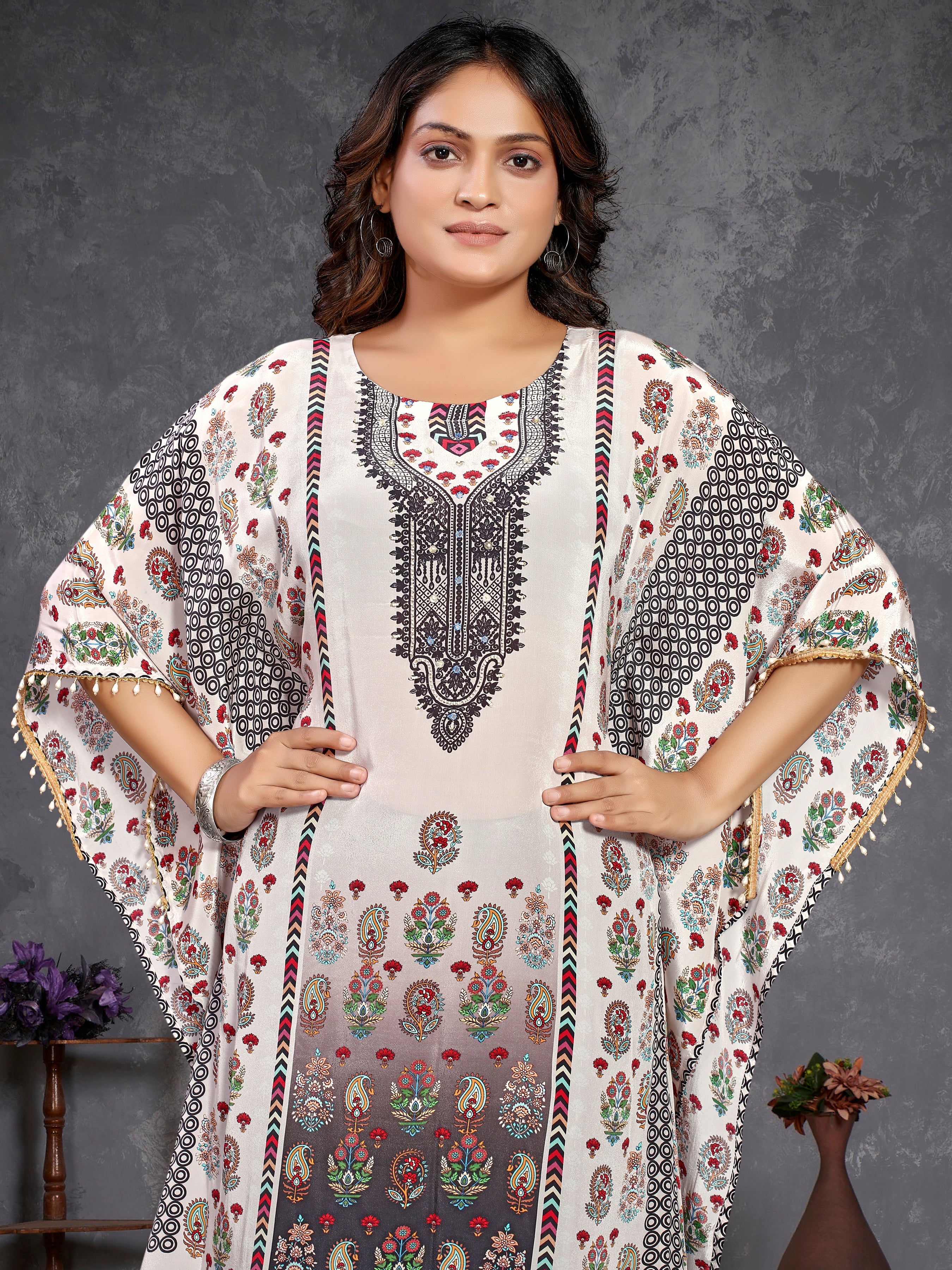 White Pure Natural Crepe Kaftans