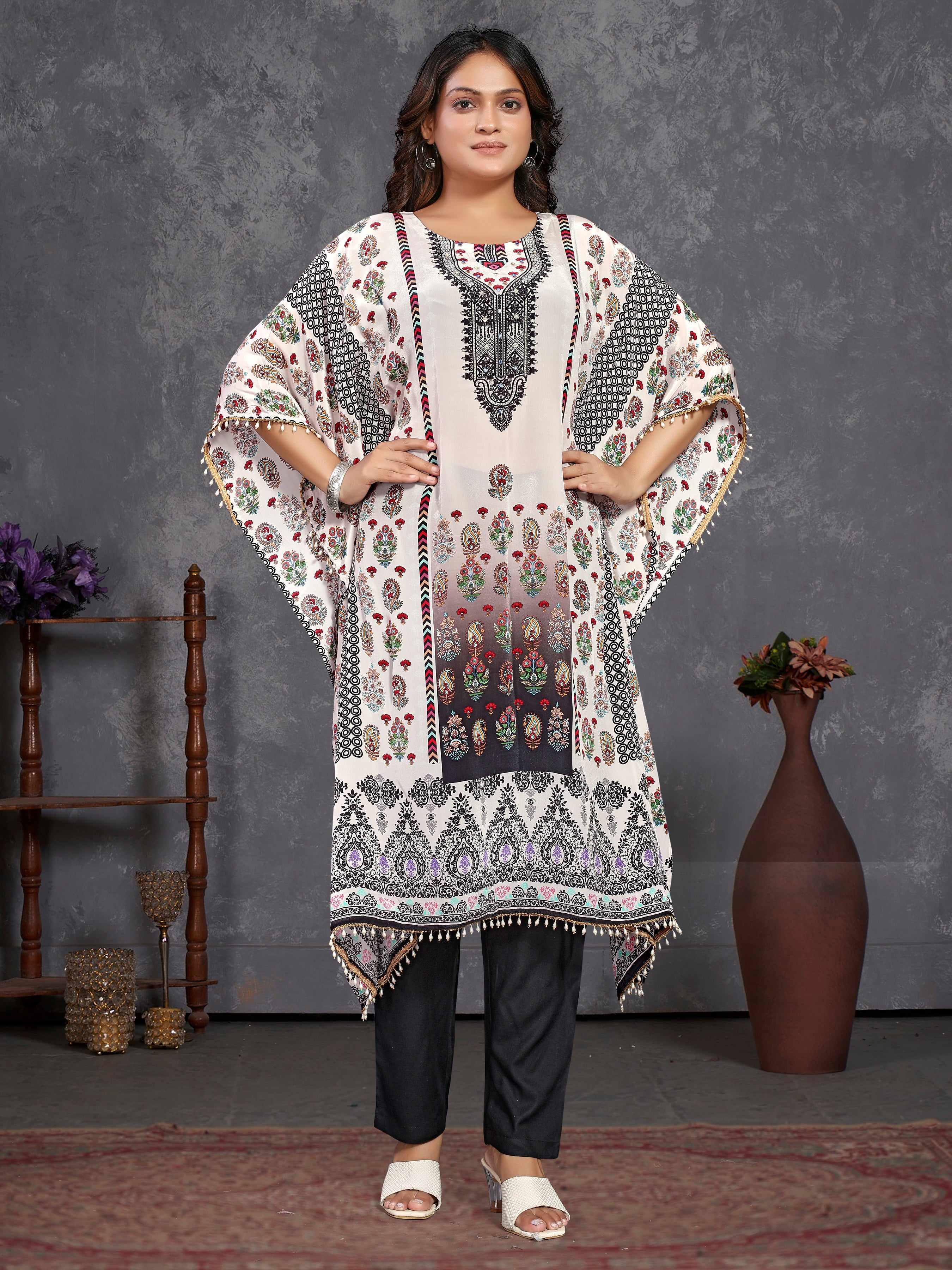 White Pure Natural Crepe Kaftans