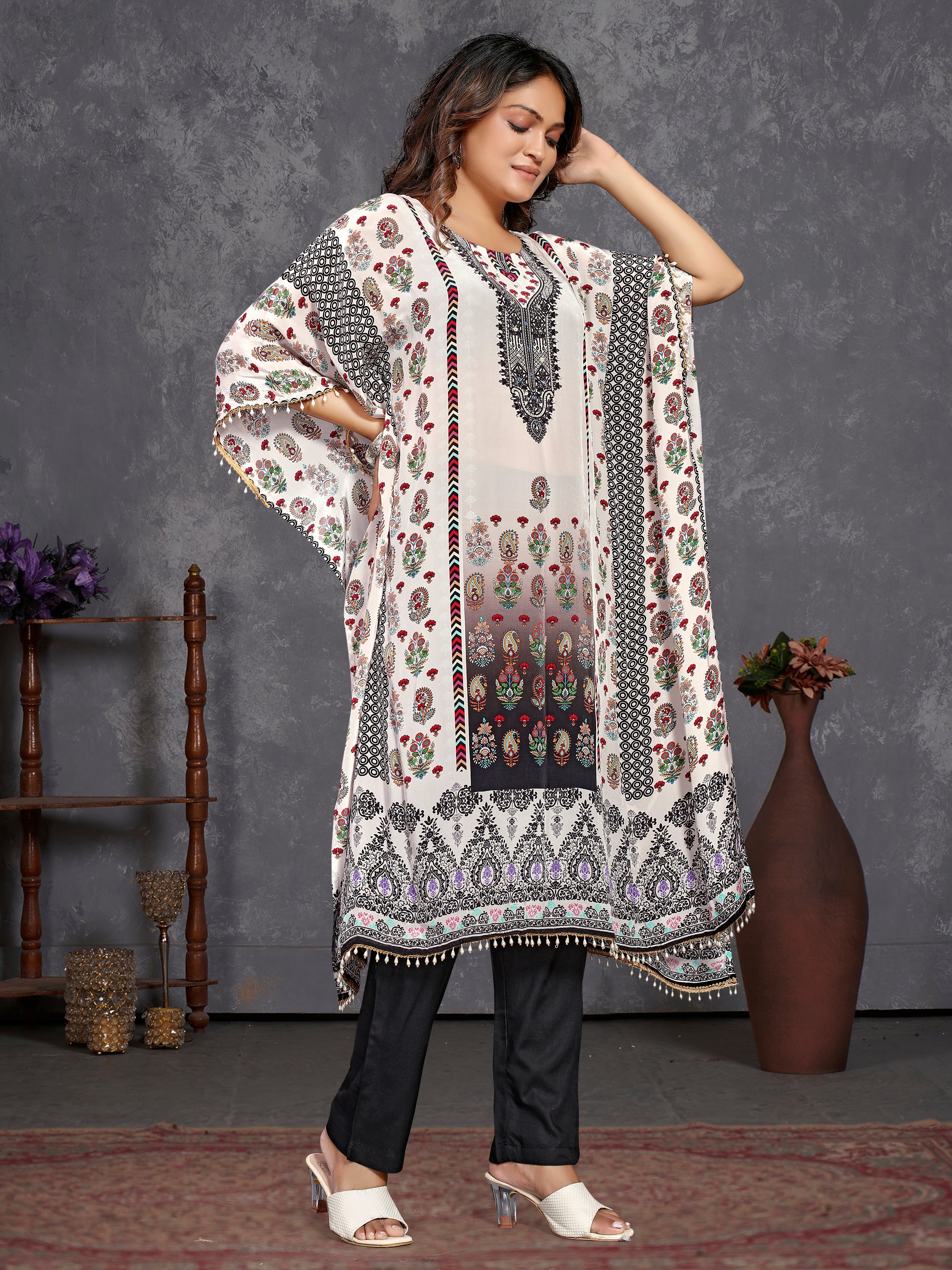 White Pure Natural Crepe Kaftans