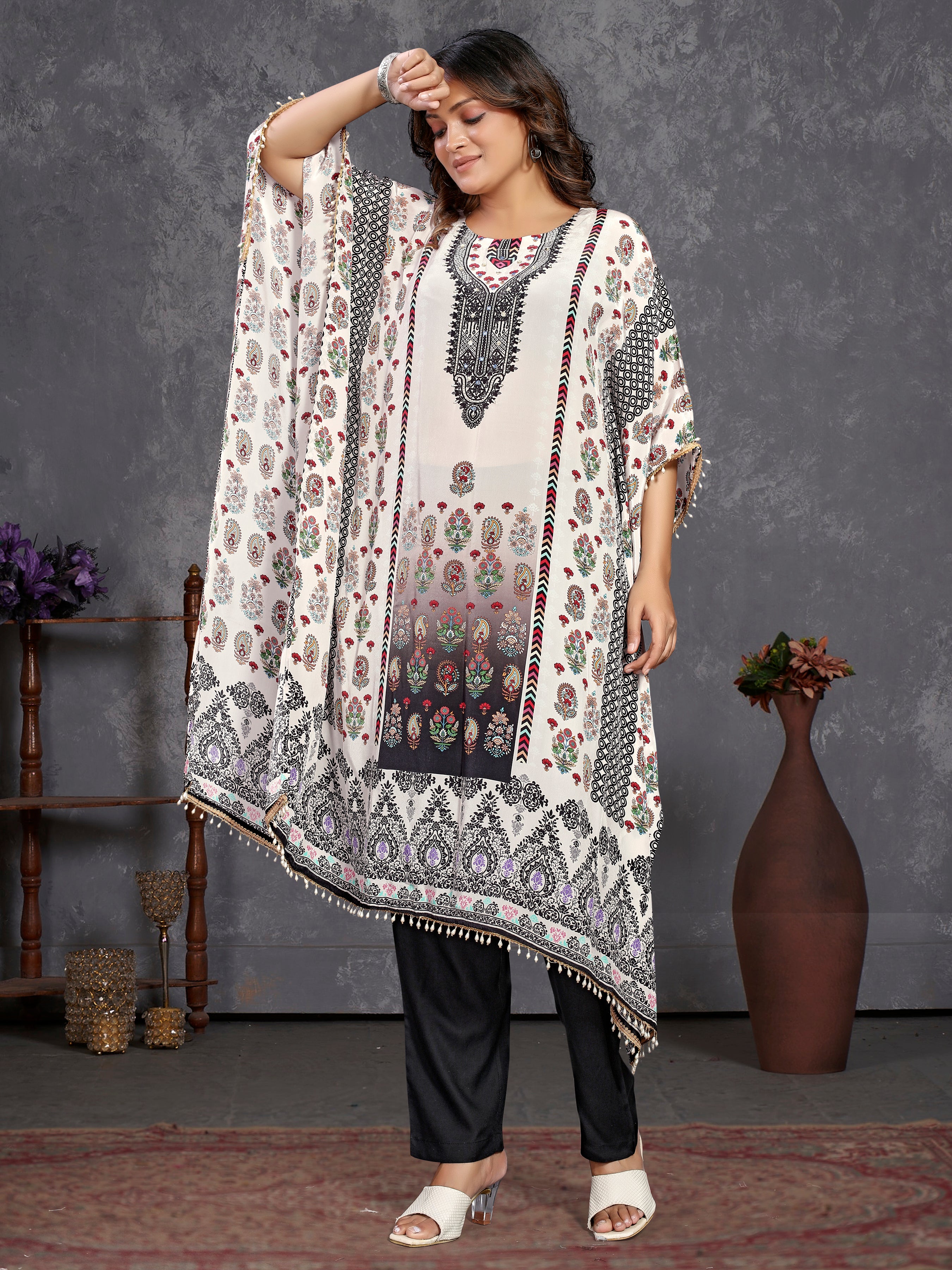 White Pure Natural Crepe Kaftans