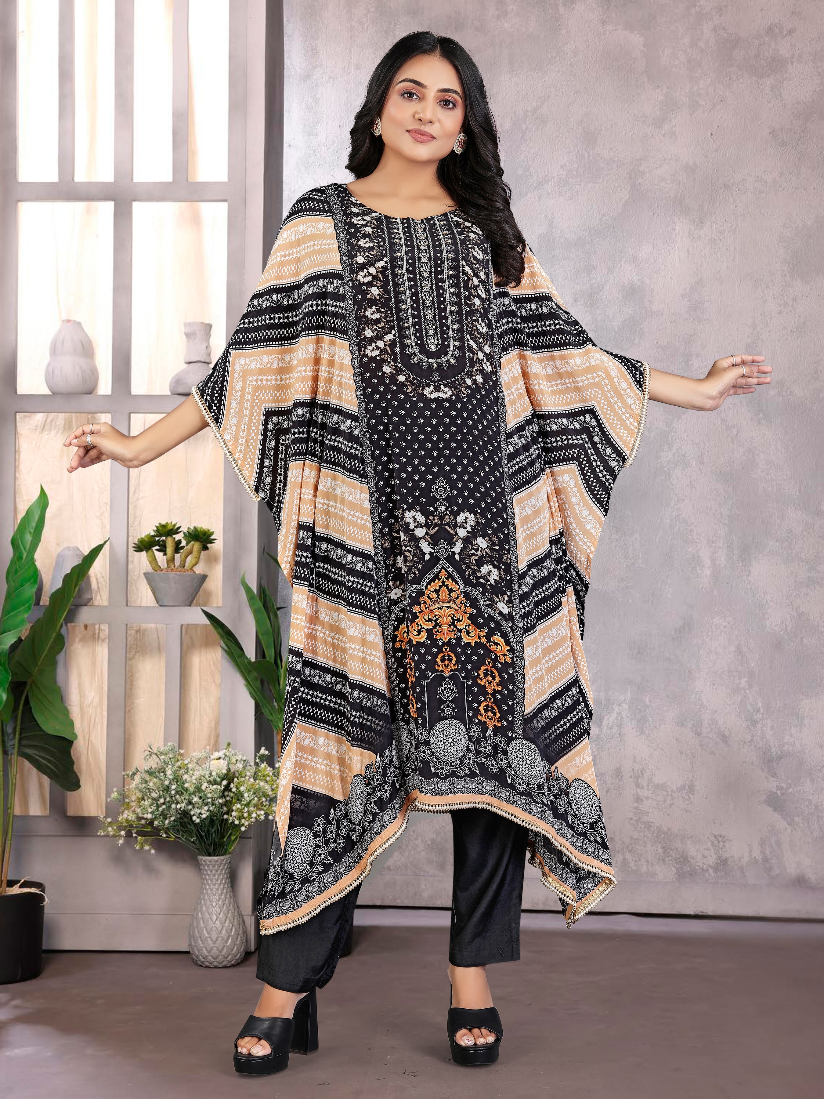 Multicolor Pure Natural Crepe Kaftans