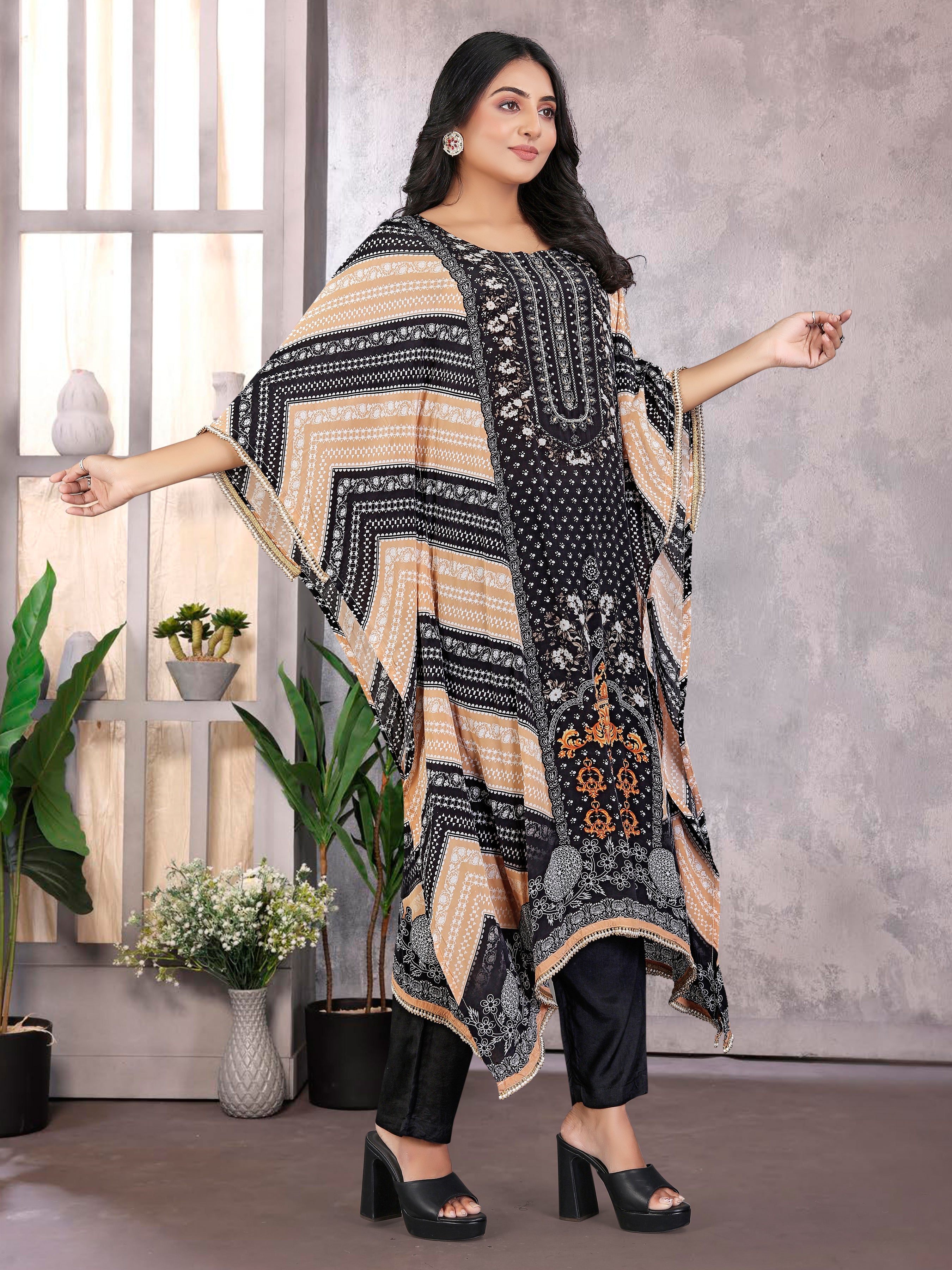 Multicolor Pure Natural Crepe Kaftans