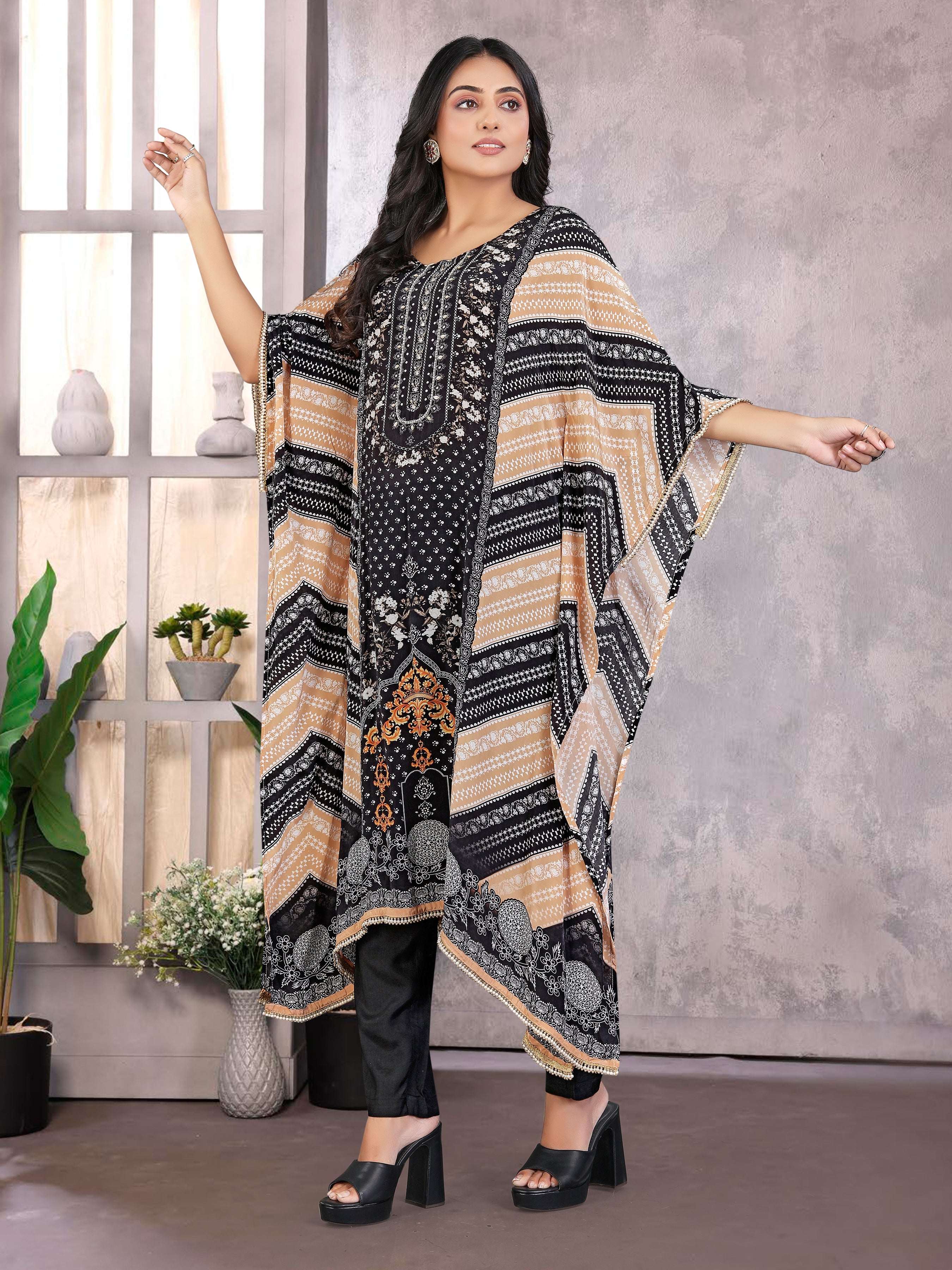 Multicolor Pure Natural Crepe Kaftans