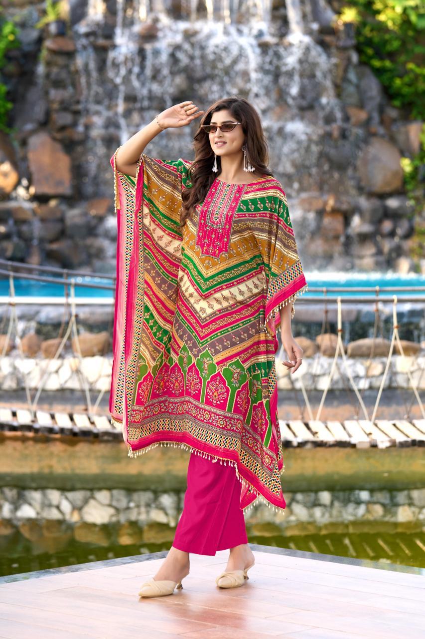 Multicolor Pure Natural Crepe Kaftans