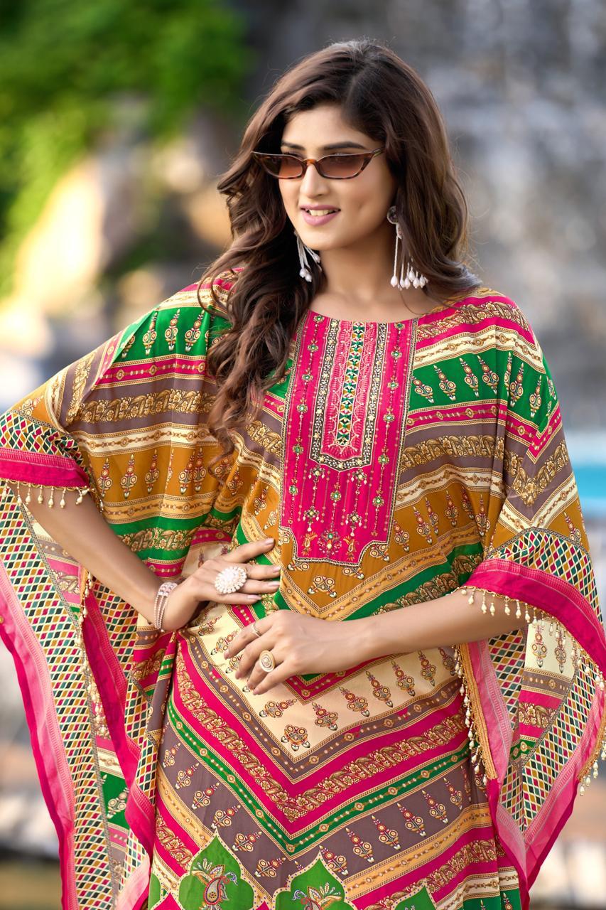 Multicolor Pure Natural Crepe Kaftans