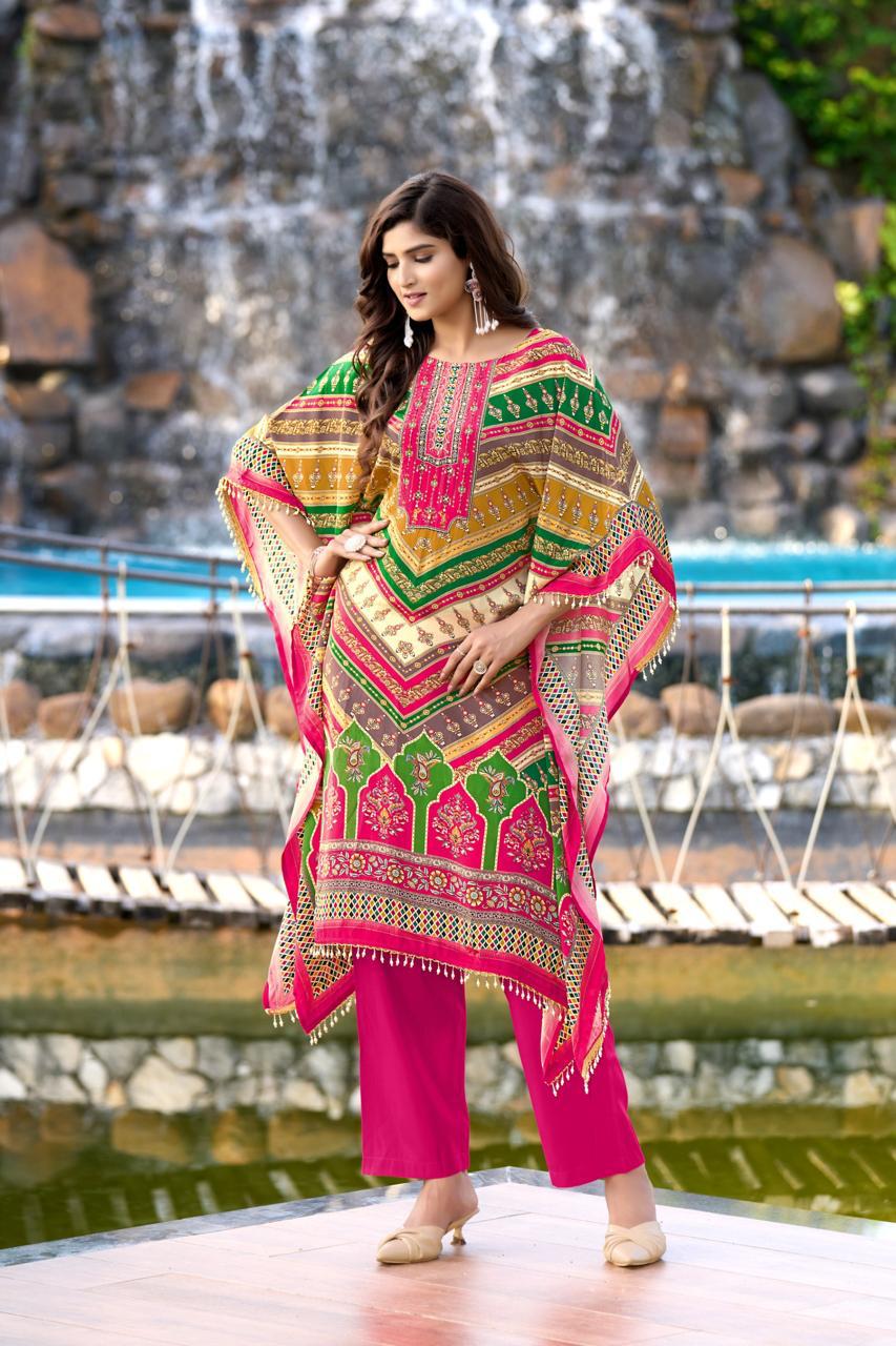 Multicolor Pure Natural Crepe Kaftans