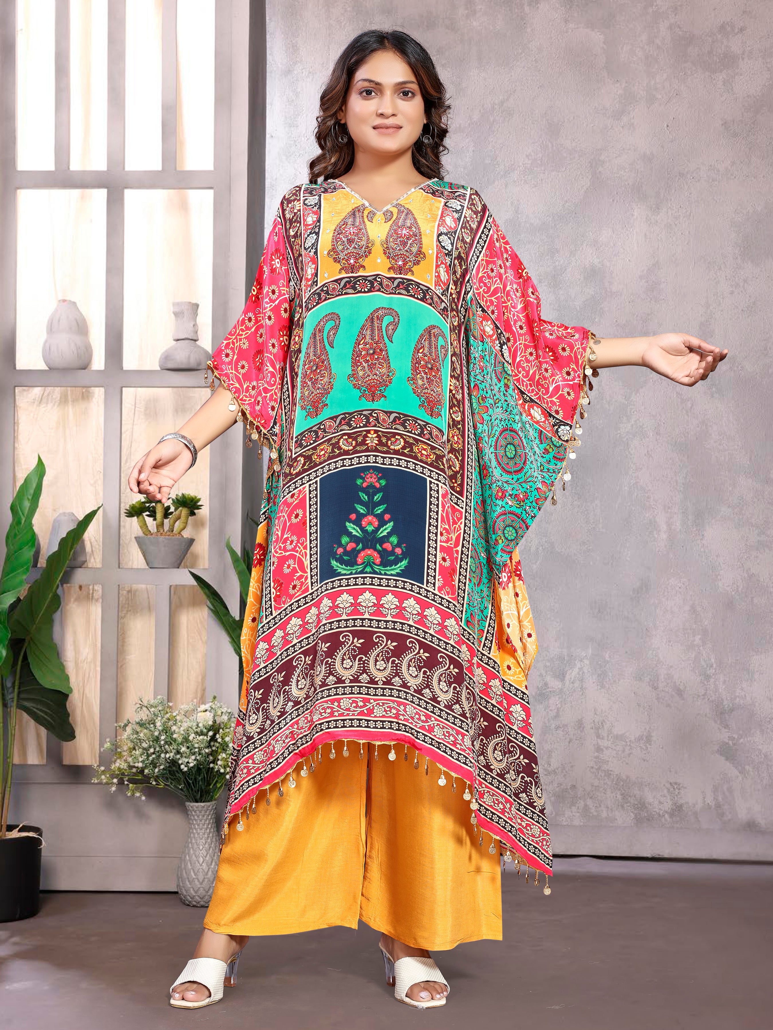 Multicolor Pure Natural Crepe Kaftans