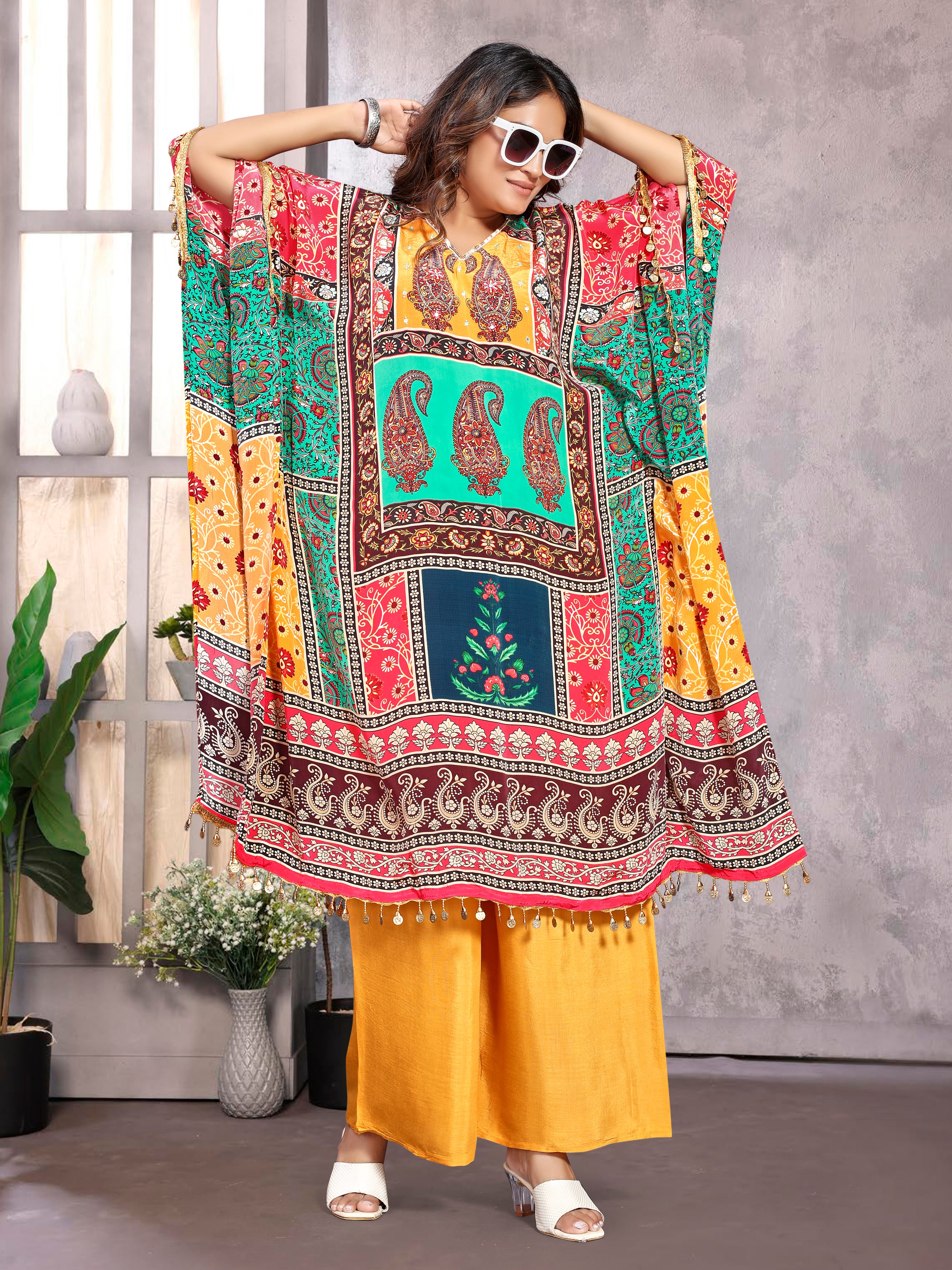 Multicolor Pure Natural Crepe Kaftans