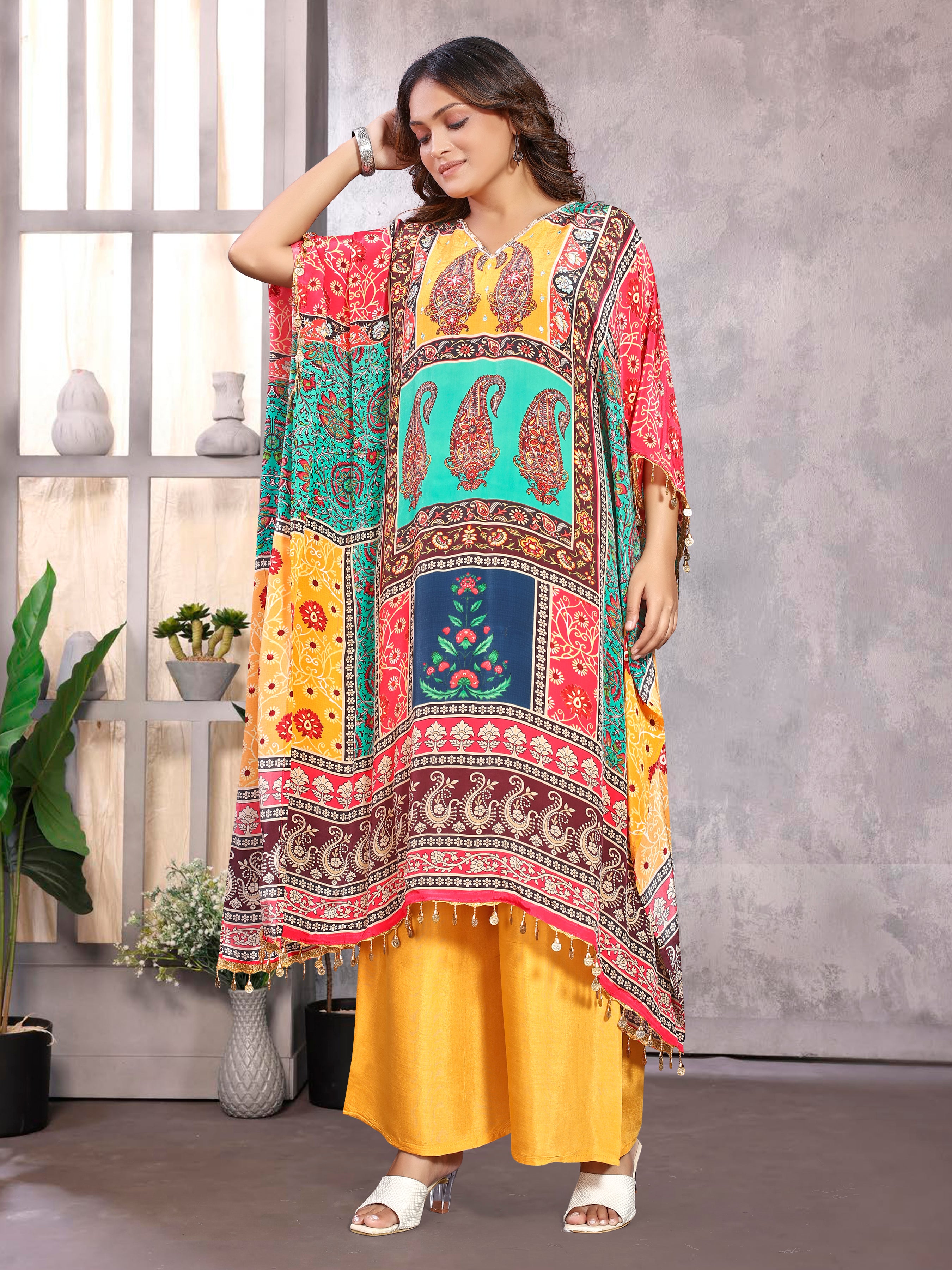 Multicolor Pure Natural Crepe Kaftans